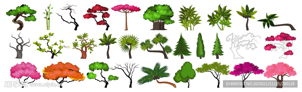 卡通大树绿植插画元素
