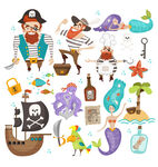 卡通海盗航海插画元素