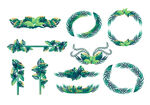手绘绿植插画图案元素