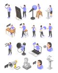 表演唱歌等距插画