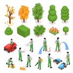 园艺绿植修剪等距插画元素