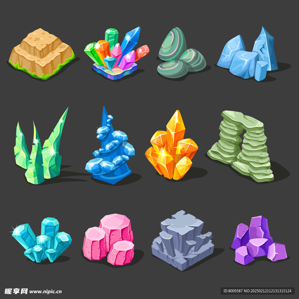 卡通水晶矿石矢量插画