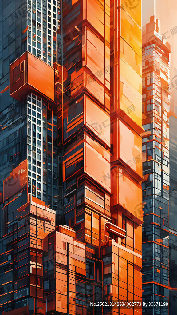 橙色 科技背景 高楼 几何形状