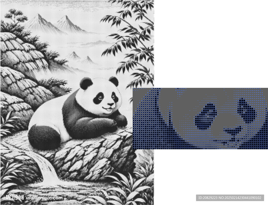 大熊猫插画 完美彩色半调图