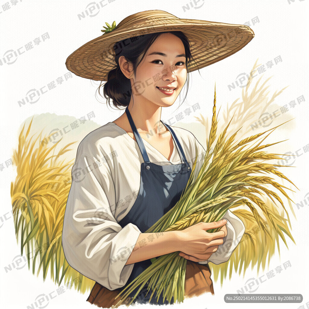 成熟水稻 收割 正面妇女