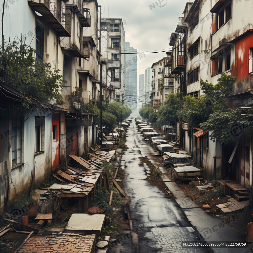 俯瞰图在破旧的街道上