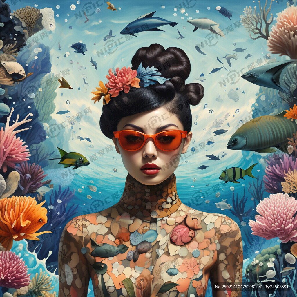 时尚 海洋 海底 拼贴