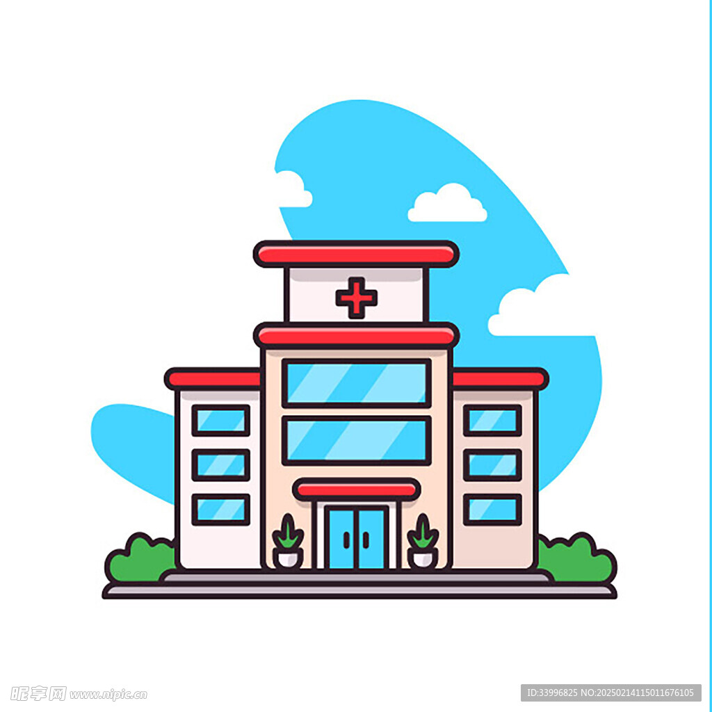 平面卡通医院插图