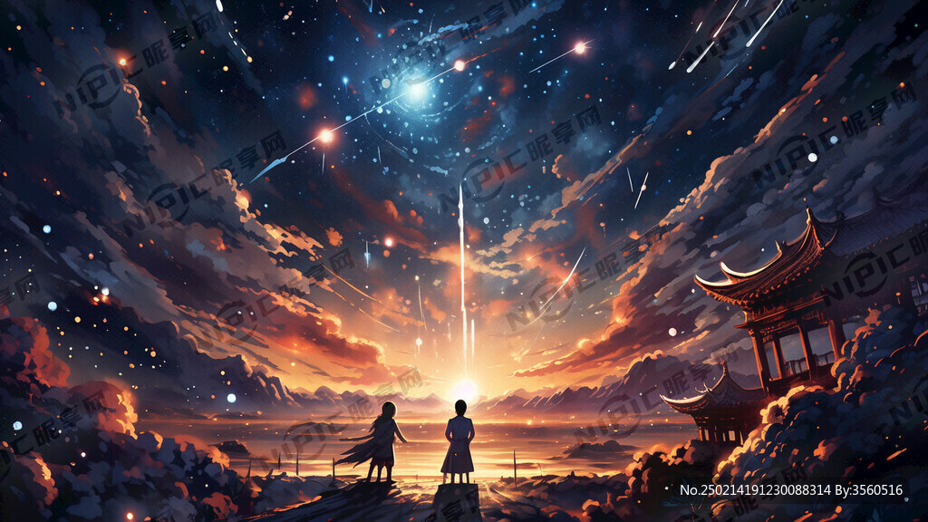 情侣看流星雨图片