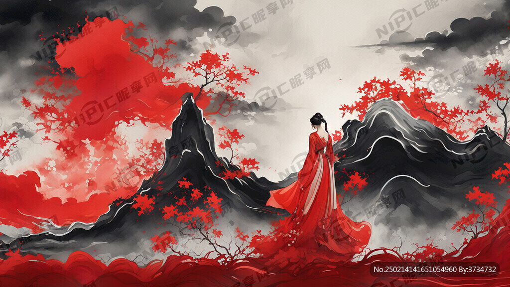 国风 做的底图 色彩以红色为主