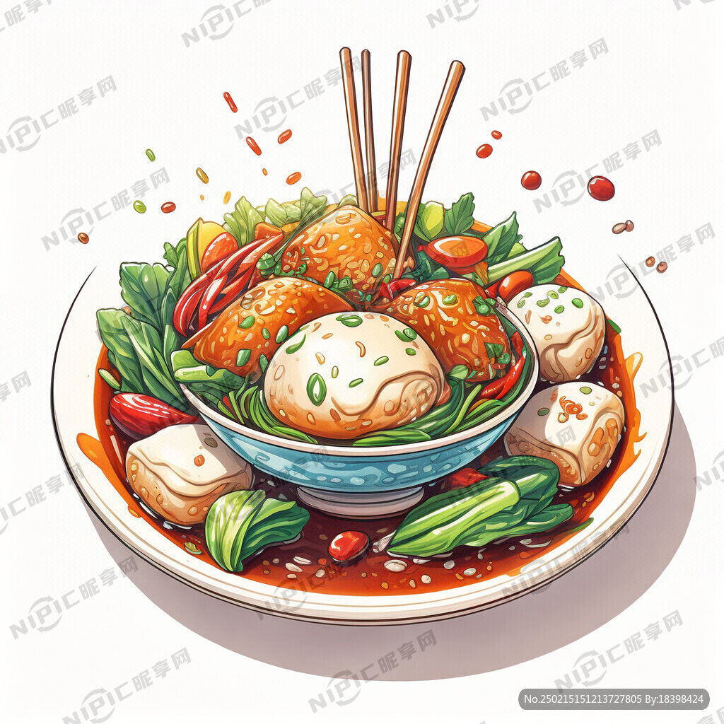 设计一个麻辣拌和麻糍特点的标志
