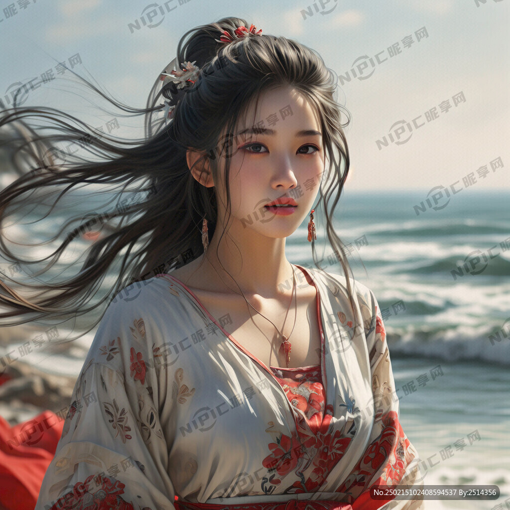 美女 海边