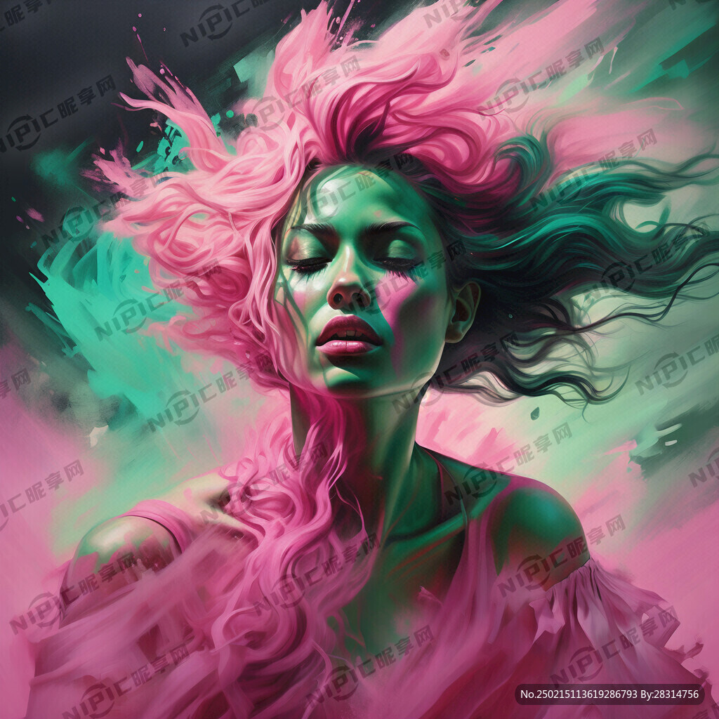 粉色 深绿色 油画 笔触