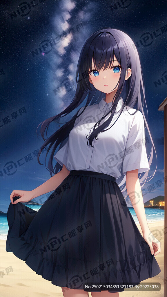 夜空 银河 海滩 红色裙子