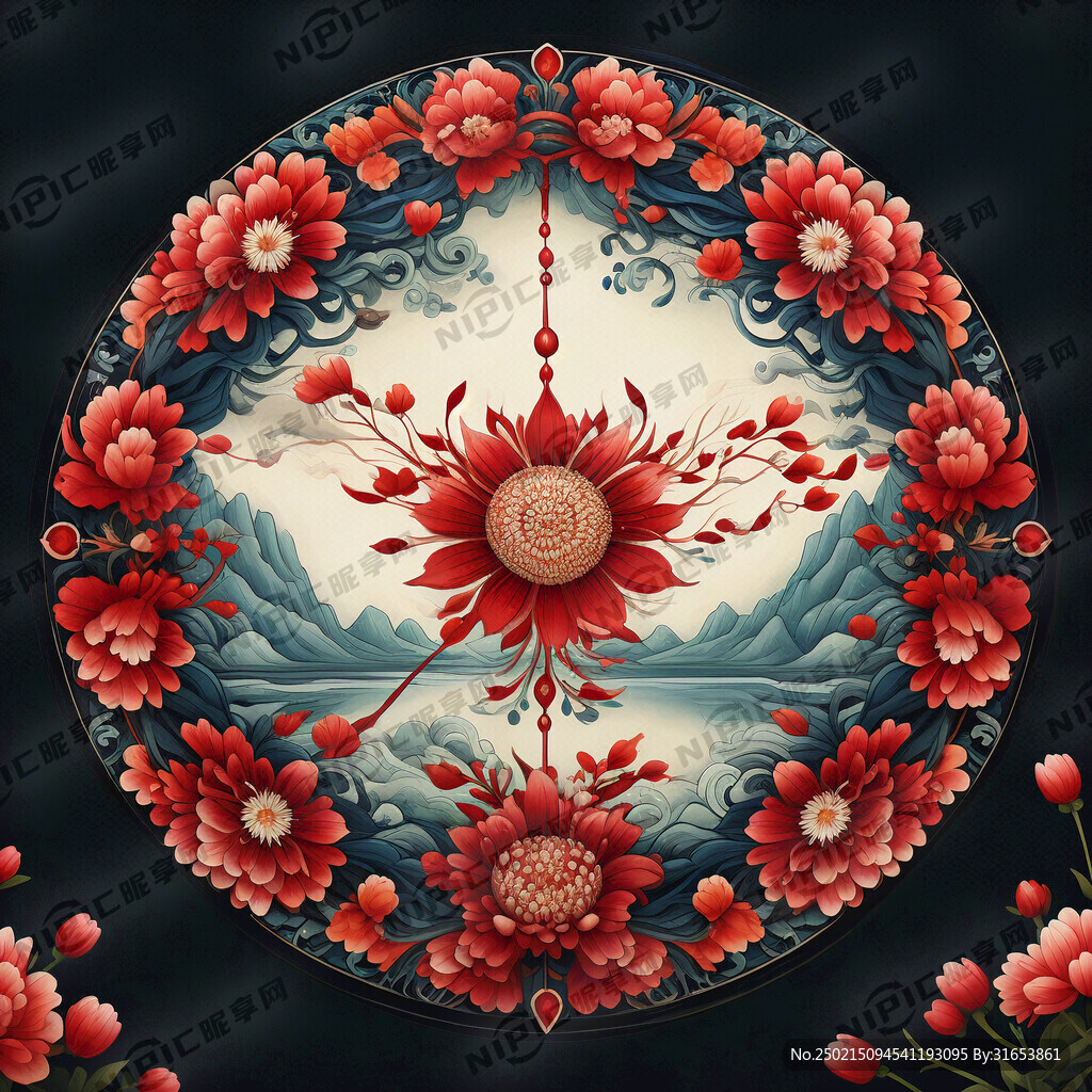 中国风 汉服 圆形花朵图案