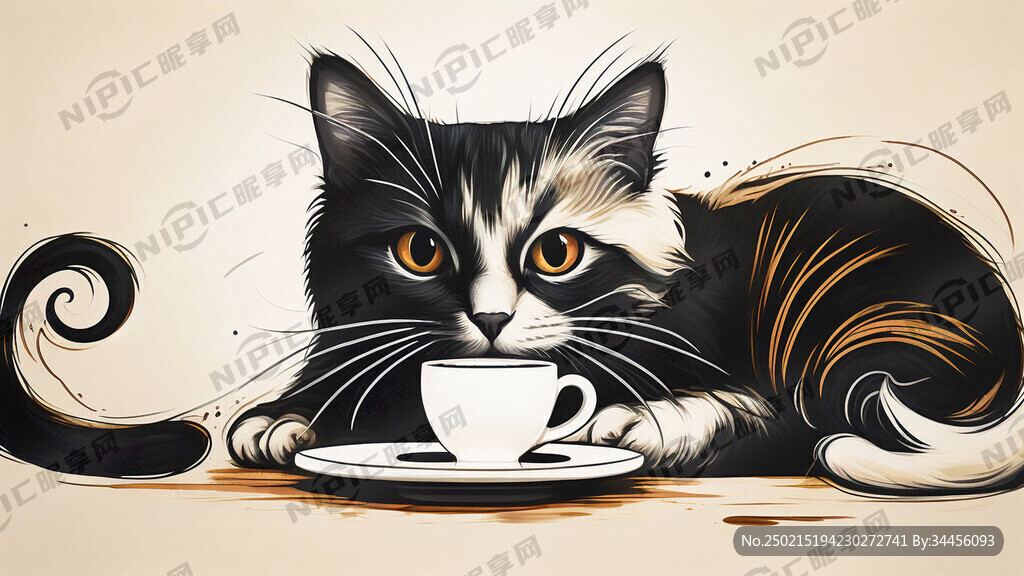 抽象的猫在喝咖啡的图案