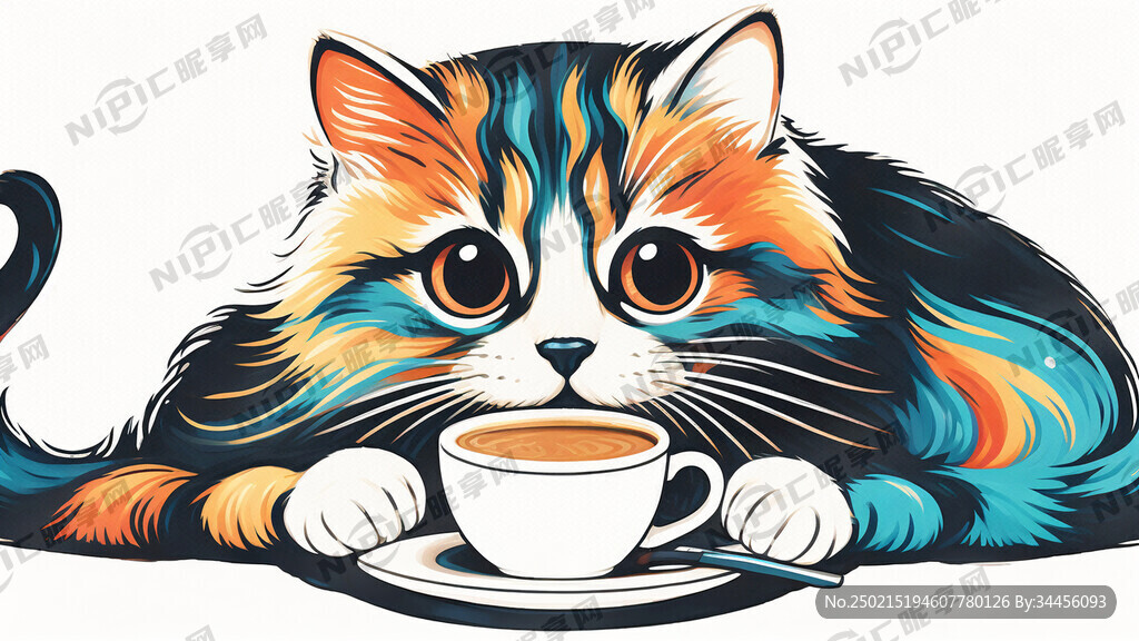 抽象的猫在喝咖啡的图案