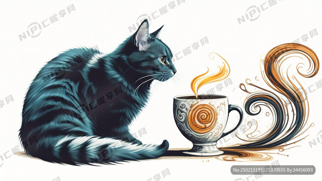 优雅的猫在喝咖啡的图案