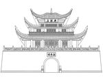 岳阳楼原创手绘风元素线稿古建筑