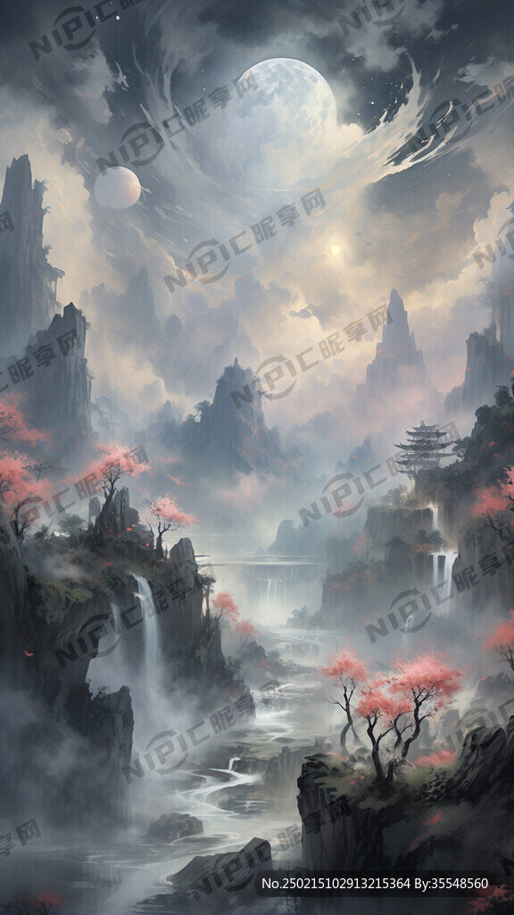 天宫仙境 多个仙家堂口 山水画