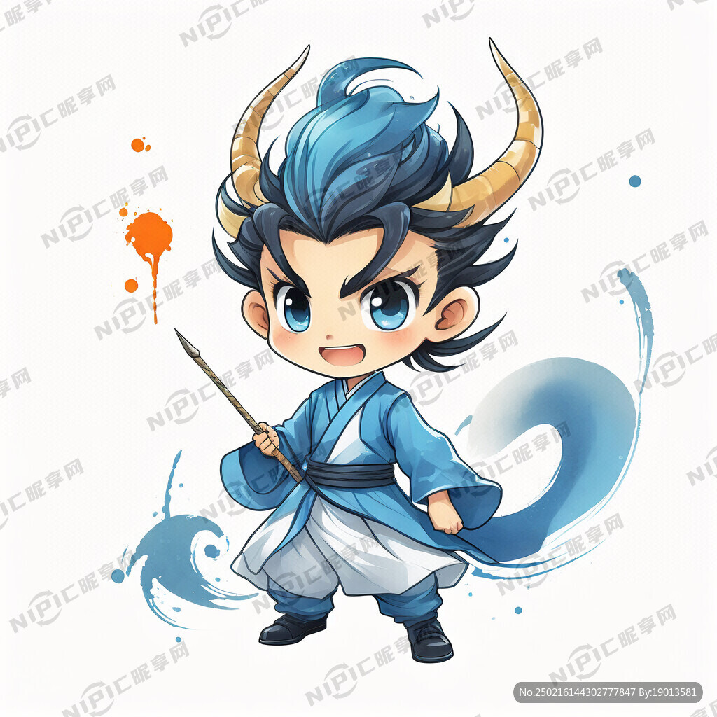 敖丙 龙角 蓝色衣服 龙角 