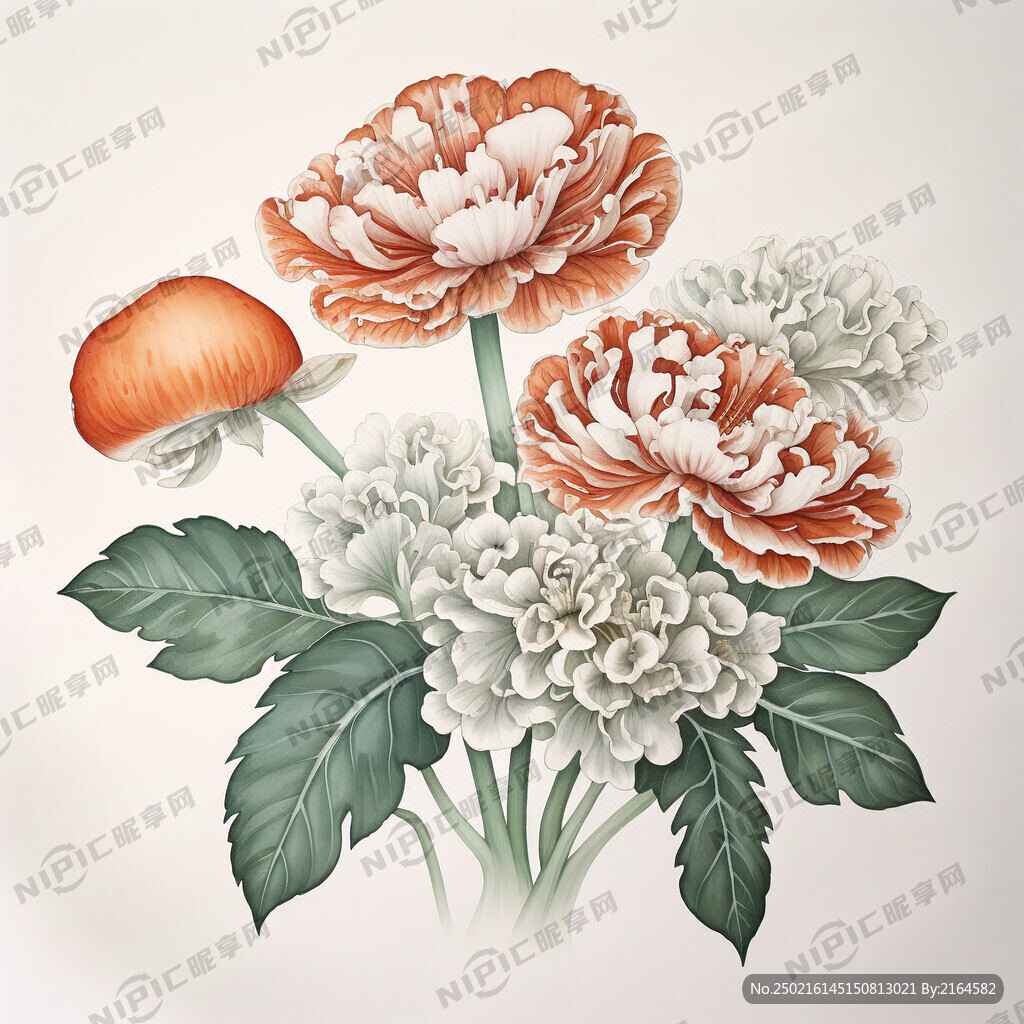 香菇图案 形态各异 白色背景