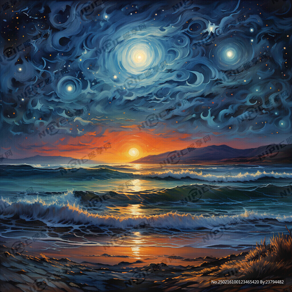 夜空 太阳 大海 陆地