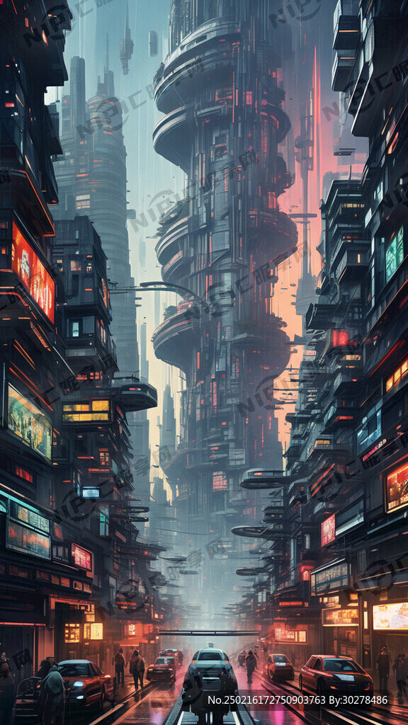 赛博朋克风的未来都市