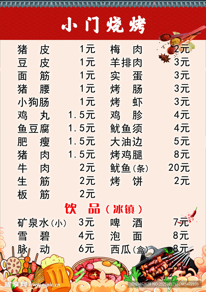 烧烤菜单