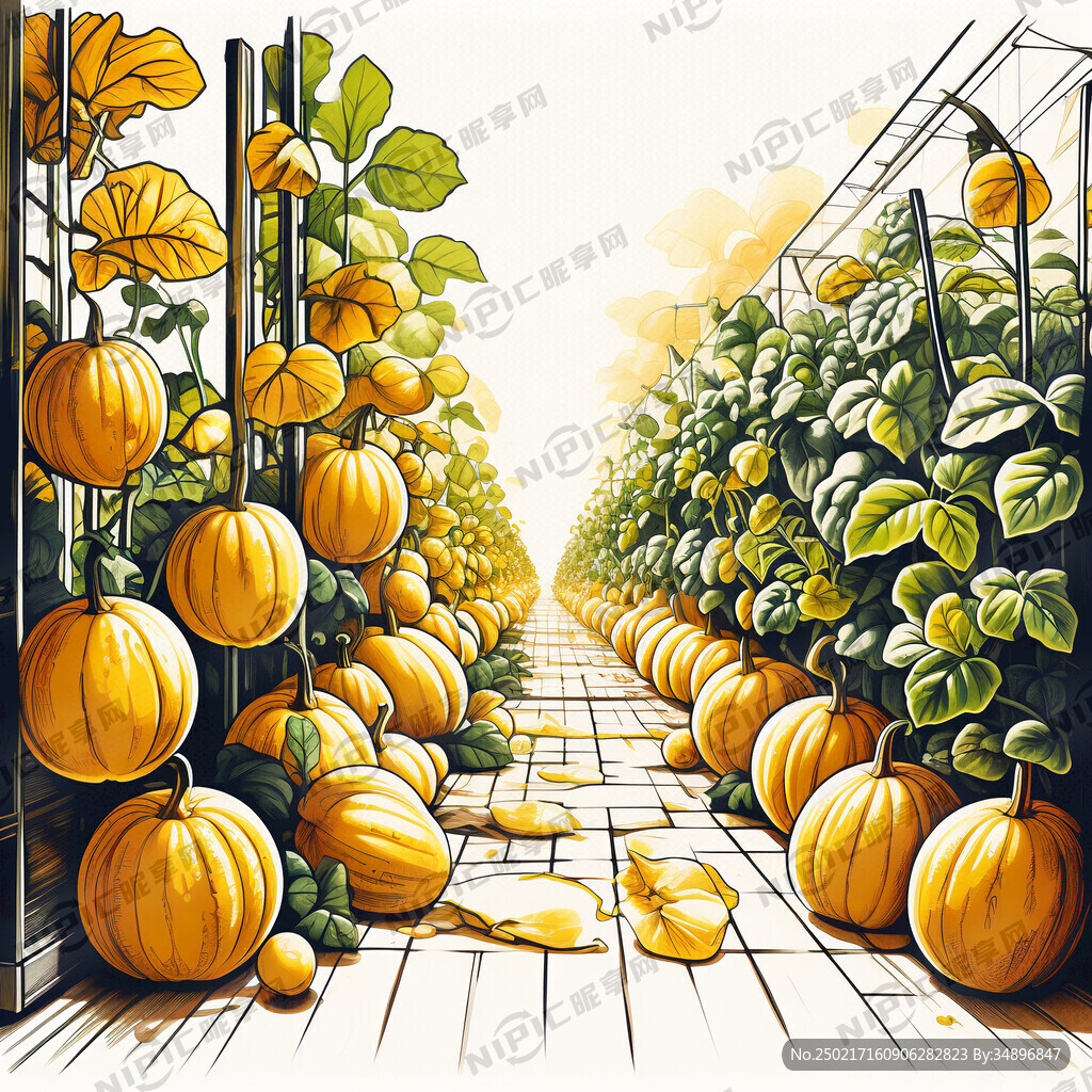 种植甜瓜场景 线稿上色