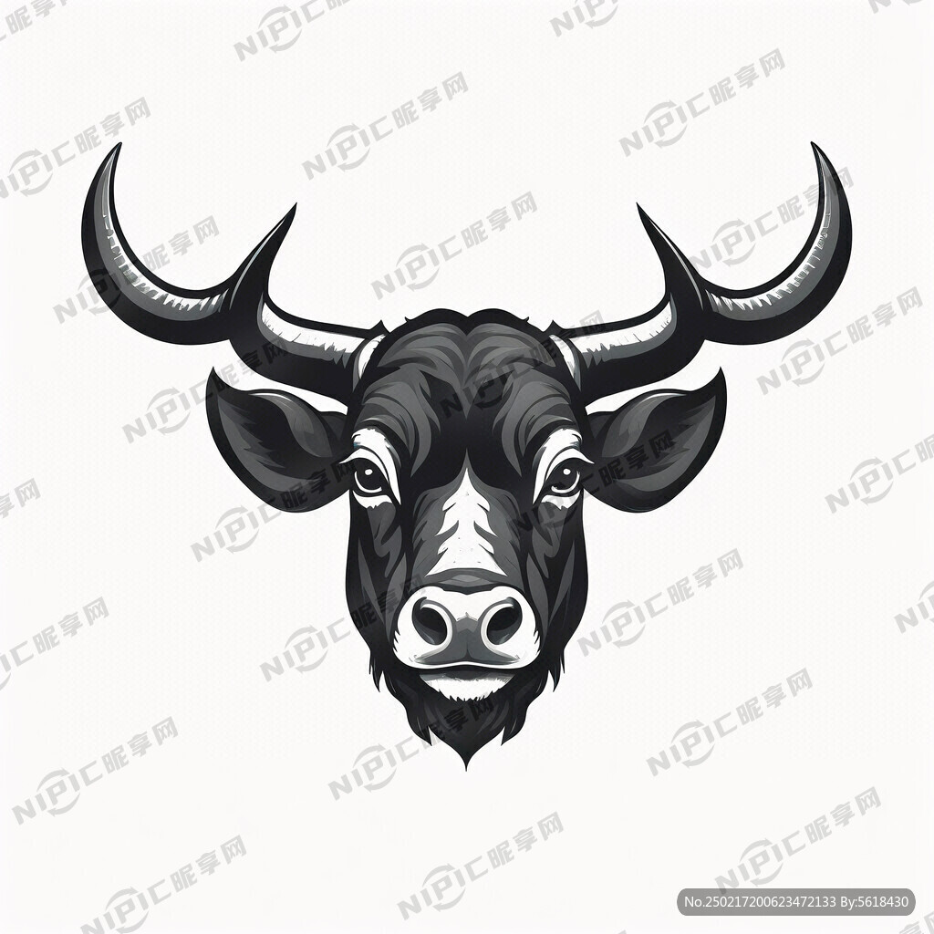 牛头卡通简单点的黑色插画