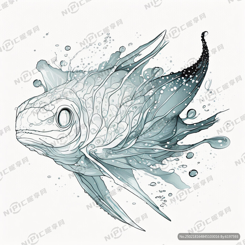 矢量海洋生物黑白线条图