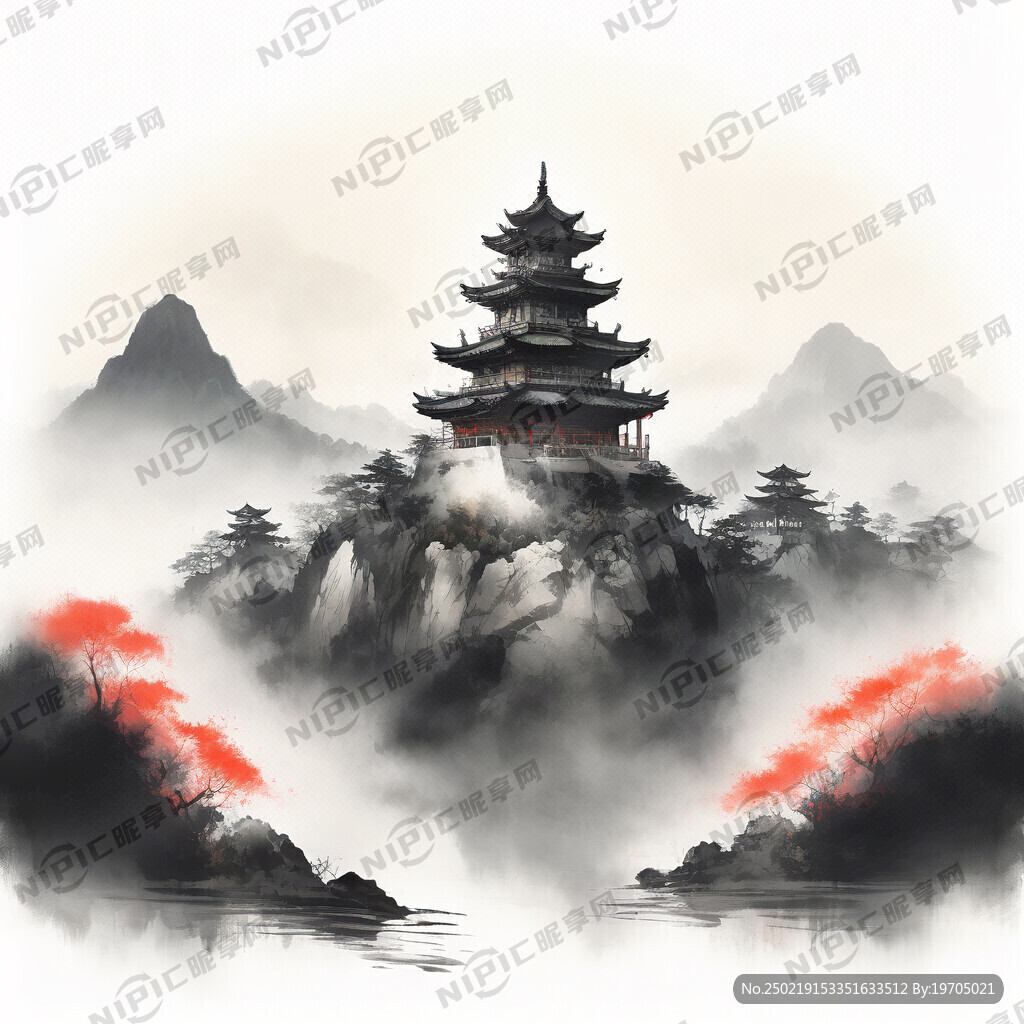 邹城市峄山风景区毛笔画 黑白色