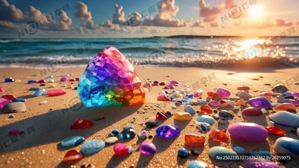 海滩 砂糖上的彩色琉璃石 阳光