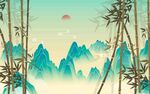 中式青山竹子背景墙