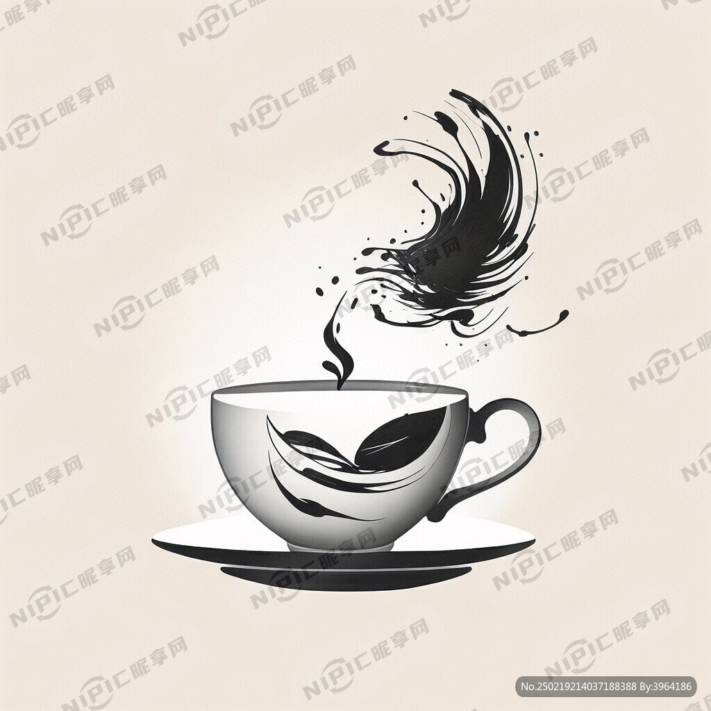 茶叶加茶杯商标 剪影