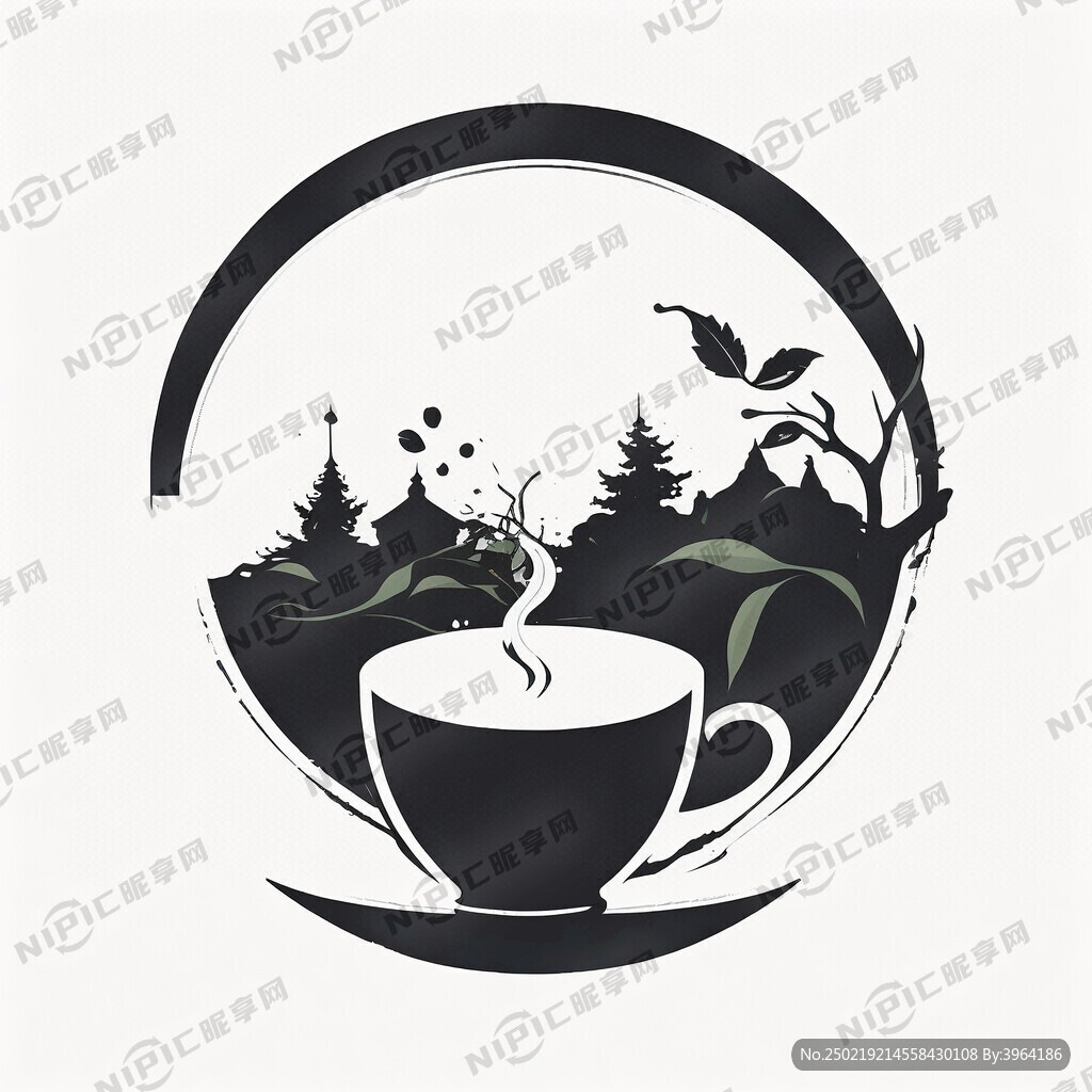 茶叶加茶杯商标 剪影