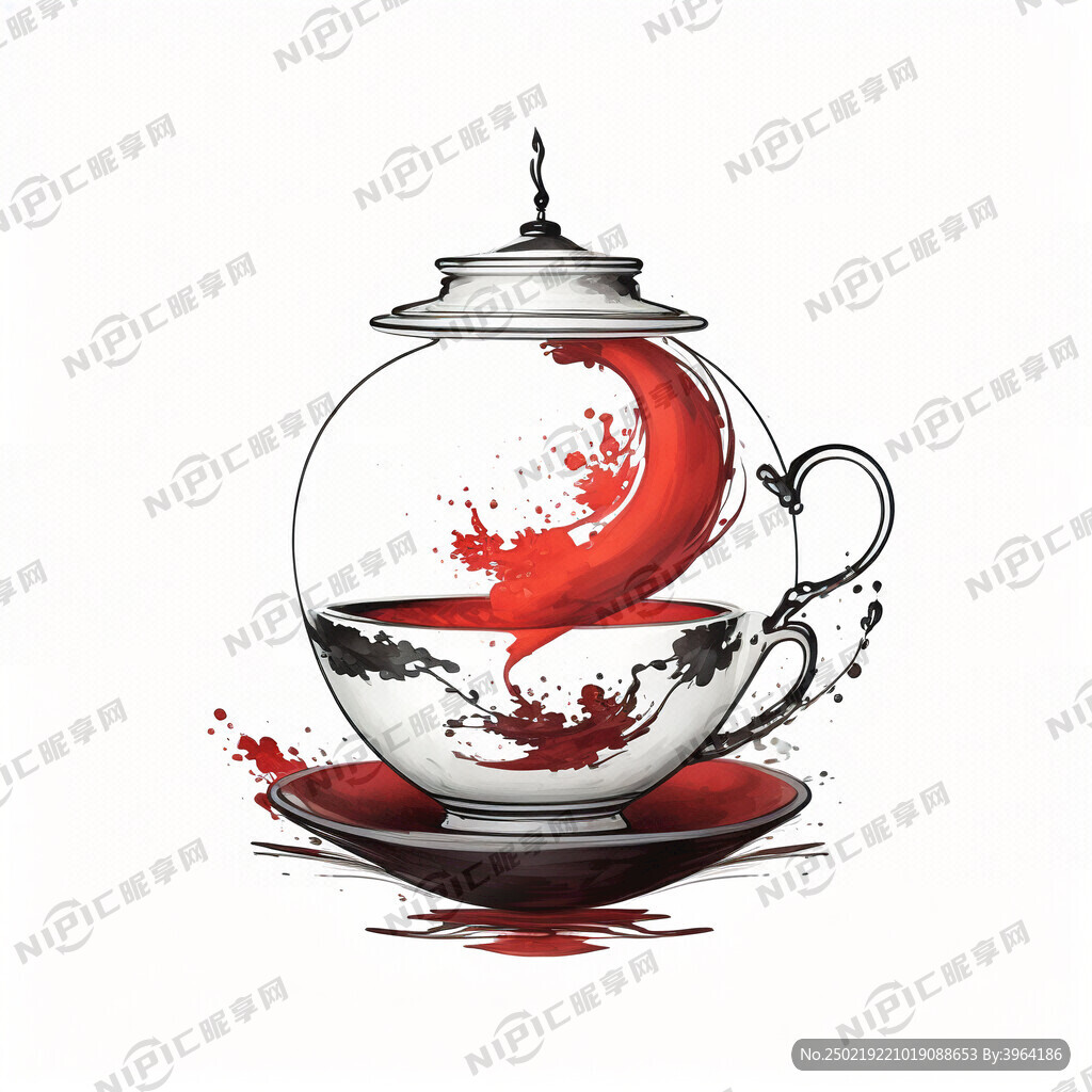 茶叶加中国的茶杯商标 剪影
