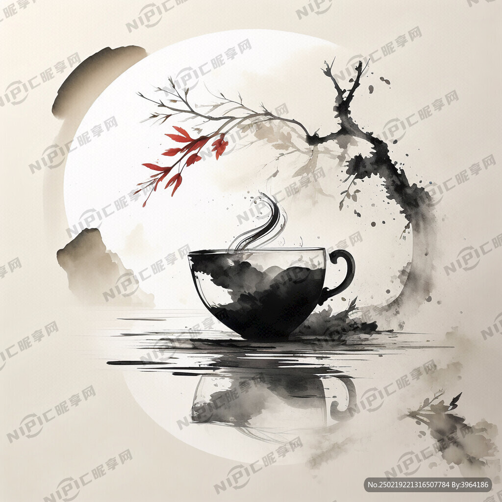 茶叶加中国的茶杯商标 剪影