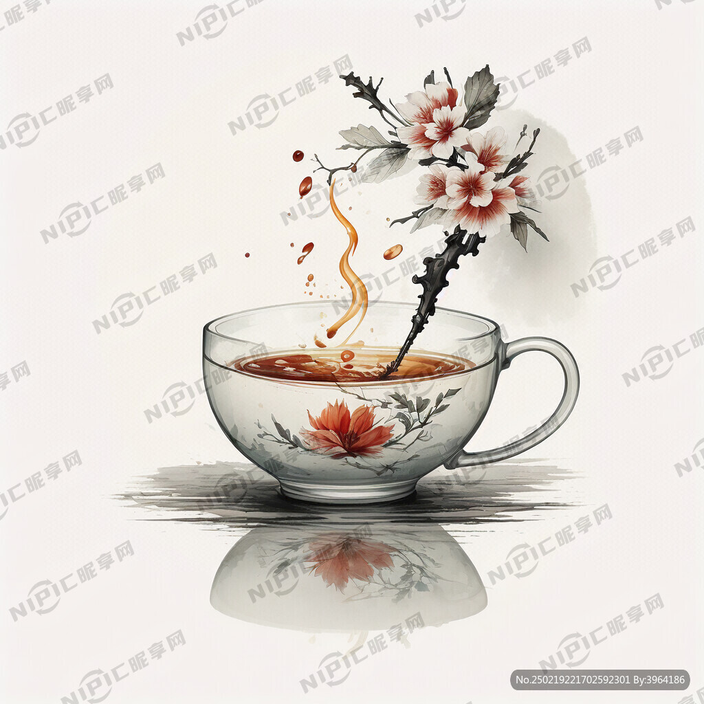 茶叶加中国的茶杯商标 剪影