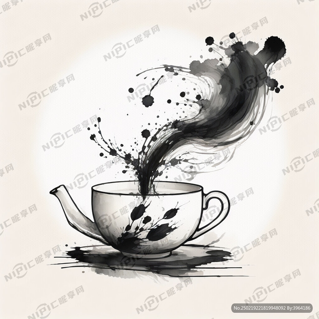 茶叶加中国的茶杯商标 剪影