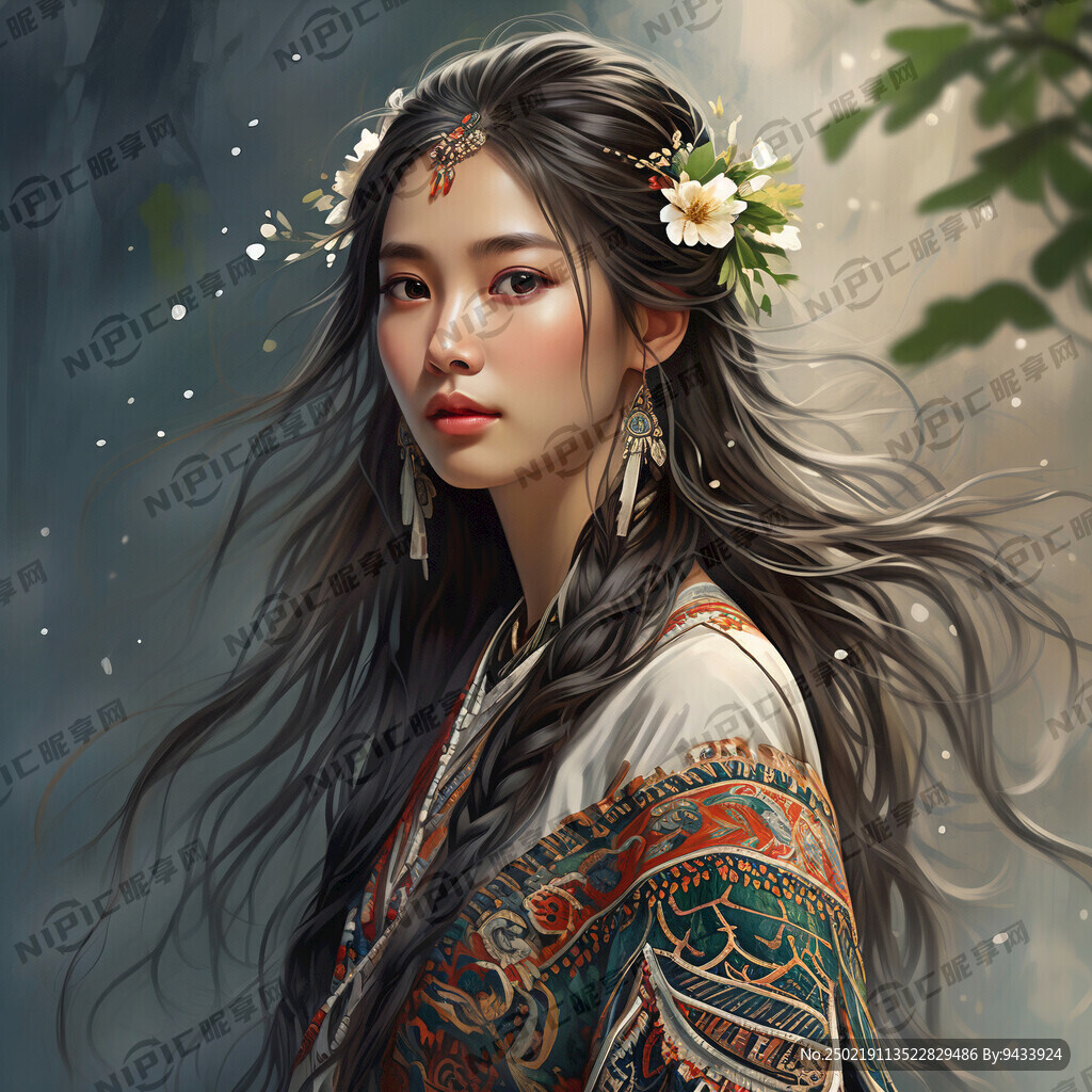 苗族女人 手绘  整个人