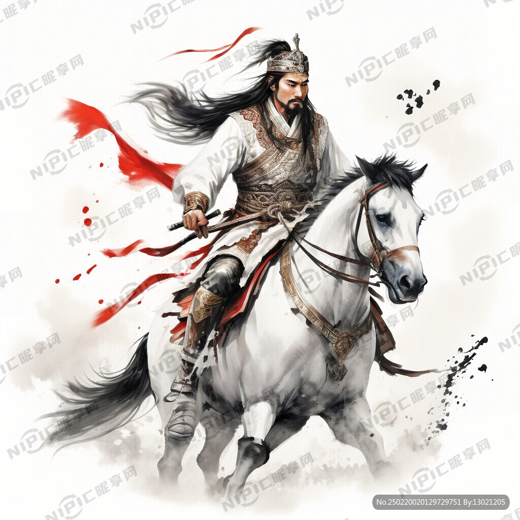 白色背景 工笔画 成吉思汗