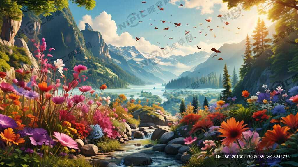 鸟语花香  生机勃勃山川风景