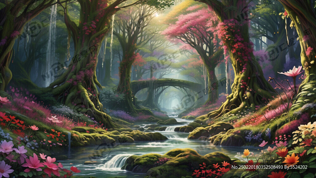 梦幻 森林 流水 花木