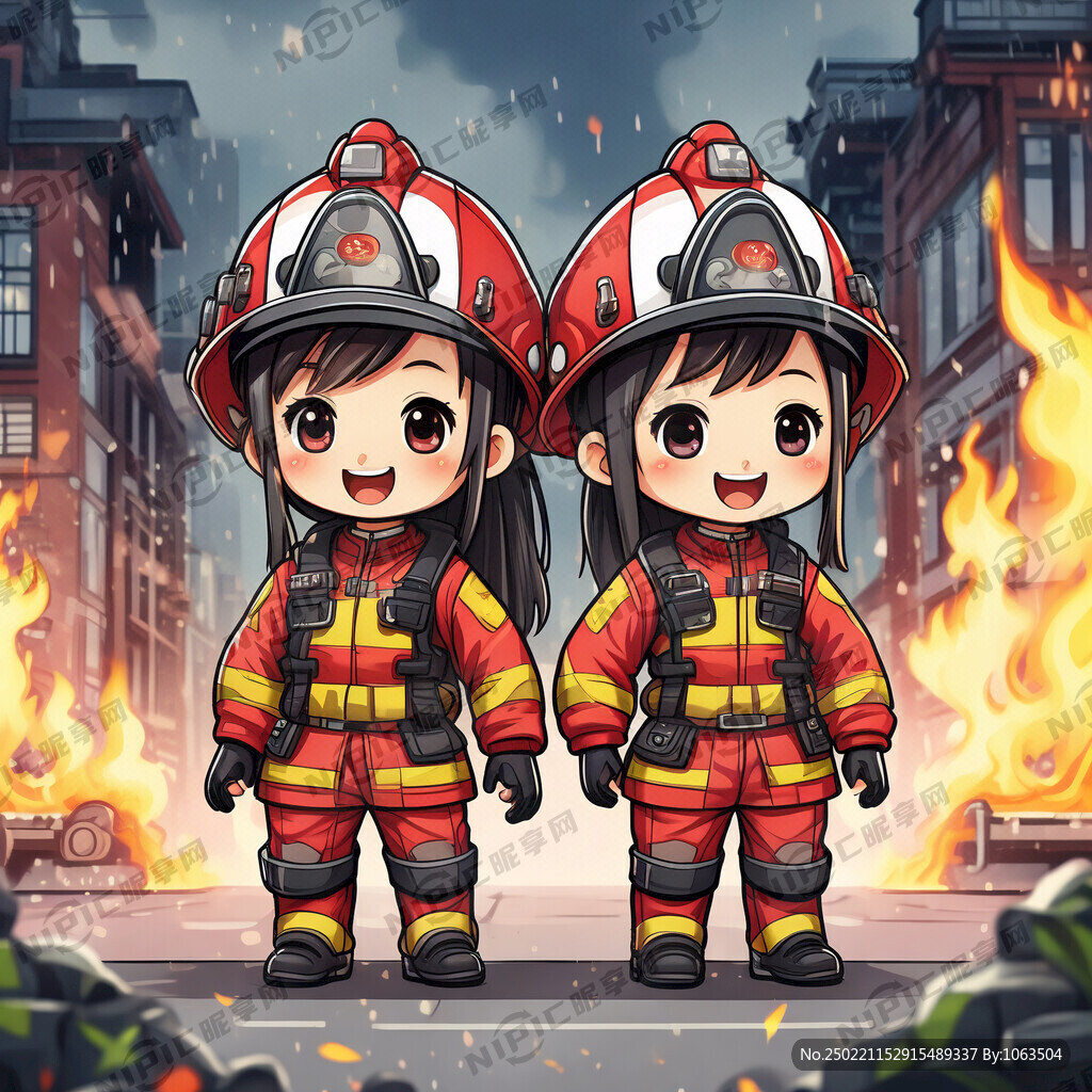 消防员 卡通形象  男女 可爱