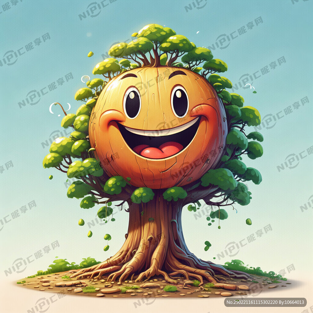 不断生长的微笑的卡通树