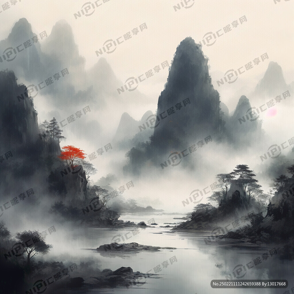 山谷 中国风 中国画 山水