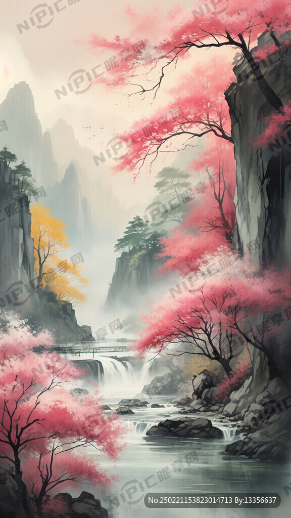 中国风的油画感背景 春天的