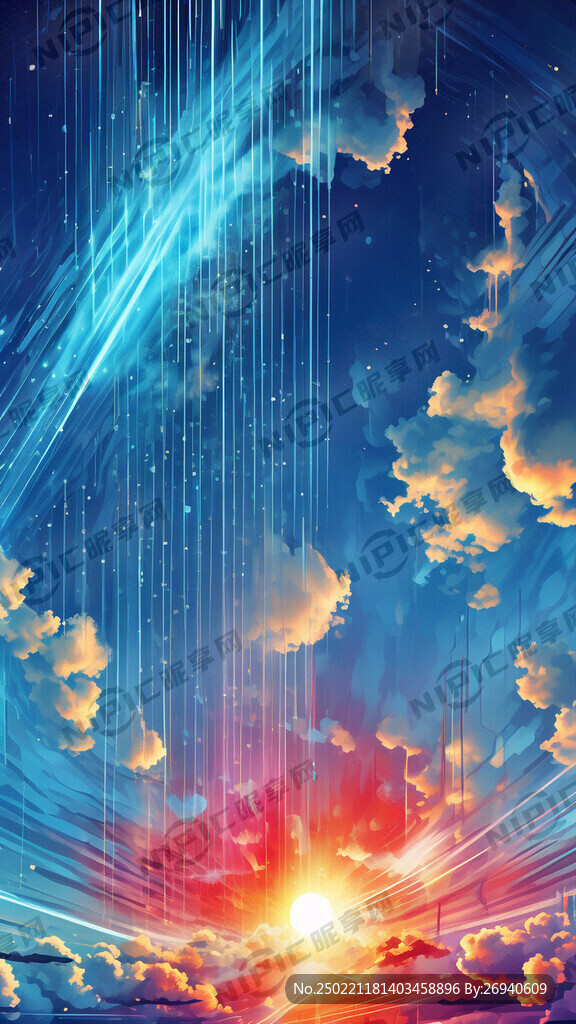 浅色 蓝天白云 科技感线条底图